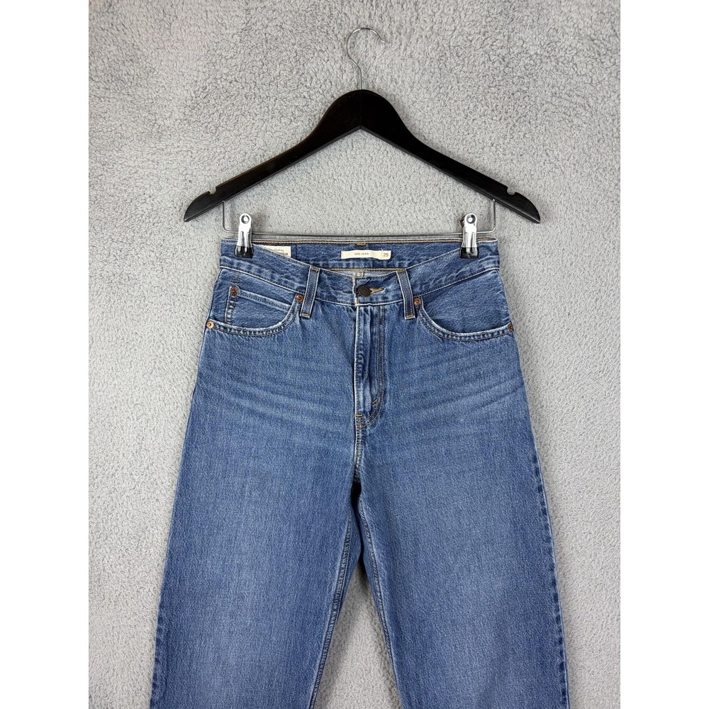 Levis Premium Dad Jeans Big E Womens 25 Blue High Rise Relaxed Tapered Denim